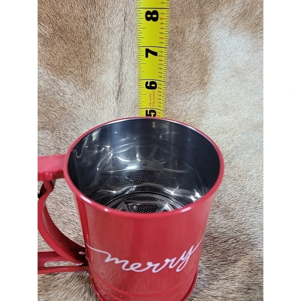 Red Christmas Flour‎ Sifter Squeeze Handle Manual Kitchen Baking Happy Holidays